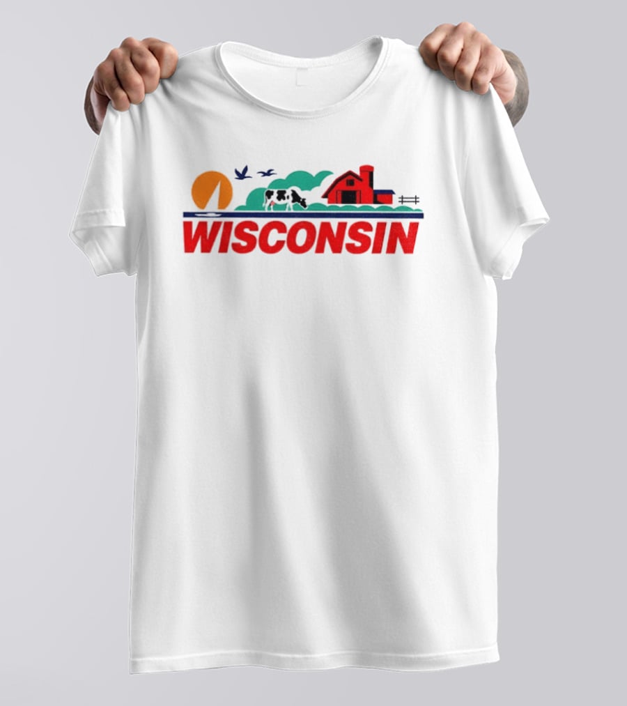 Wisconsin Dairy Cow Barn Sunset Landscape T-Shirt
