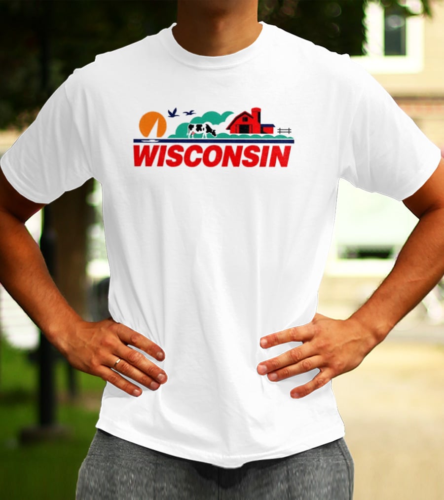 Wisconsin Dairy Cow Barn Sunset Landscape T-Shirt