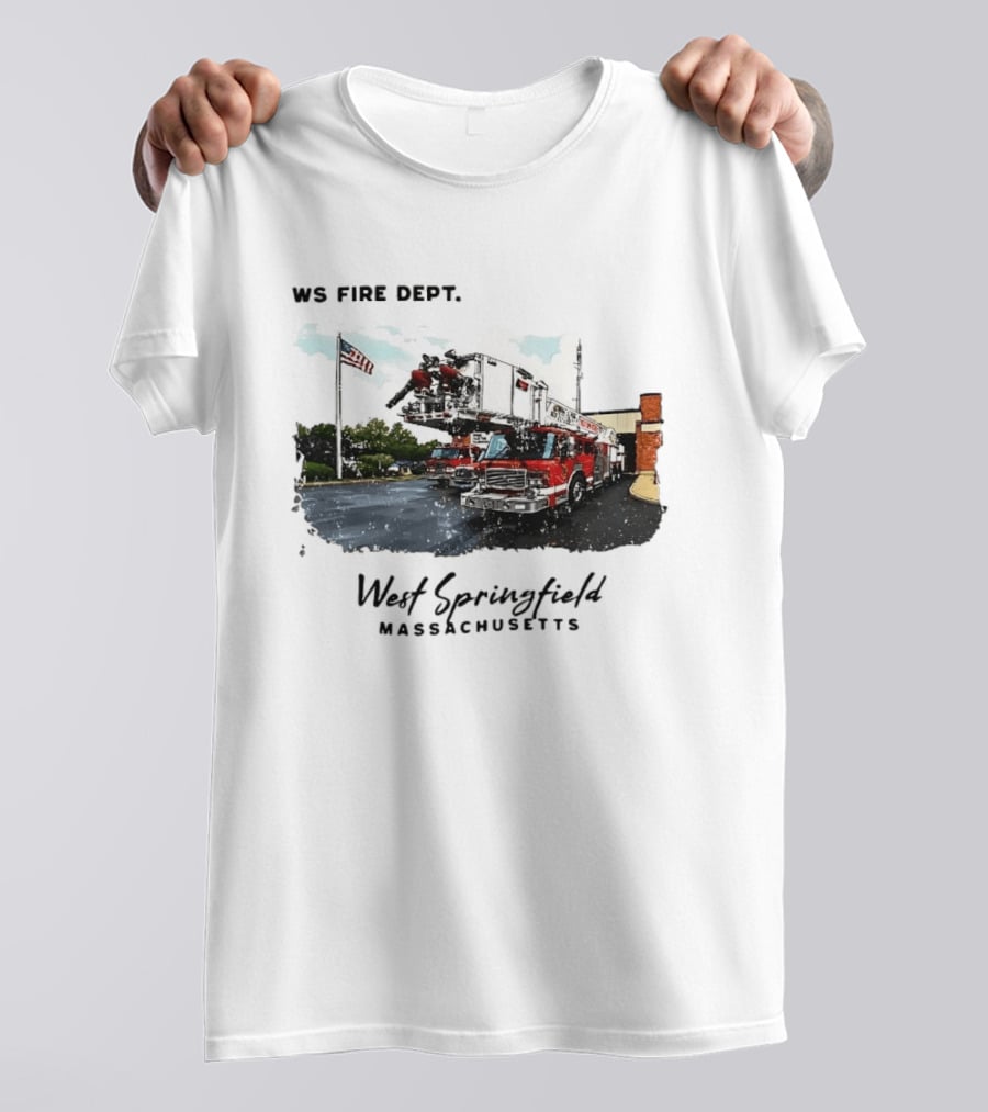 Ws Fire Dept West Springfield Massachusetts Truck Ladder American Flag T-Shirt