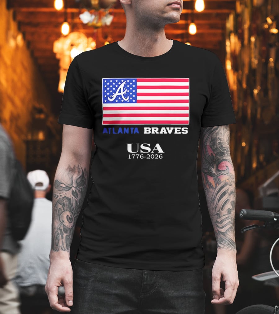 Atlanta Braves USA 1776 2026 American Flag Script A T-Shirt