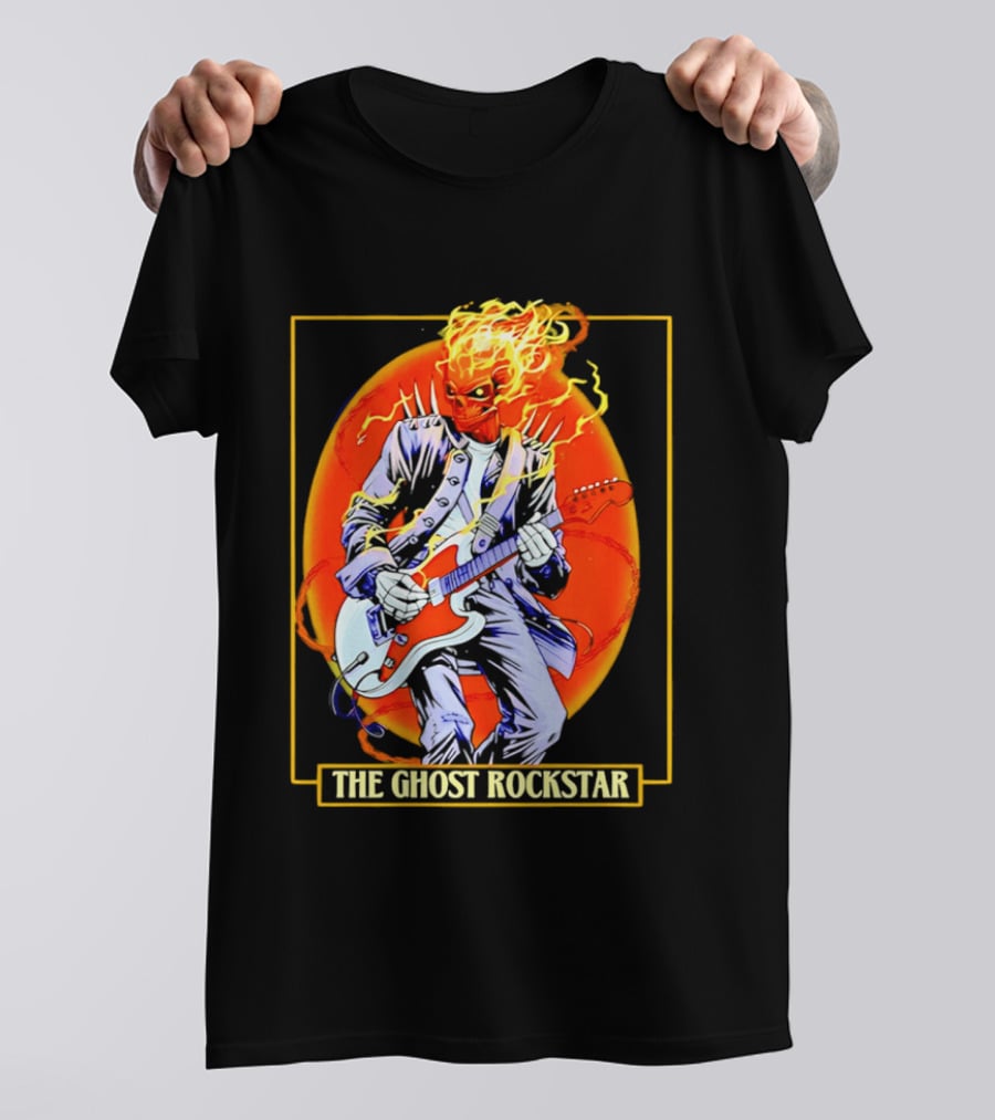 Ghost Rider The Ghost Rockstar Flaming Guitar Hero Fiery Skull T-Shirt