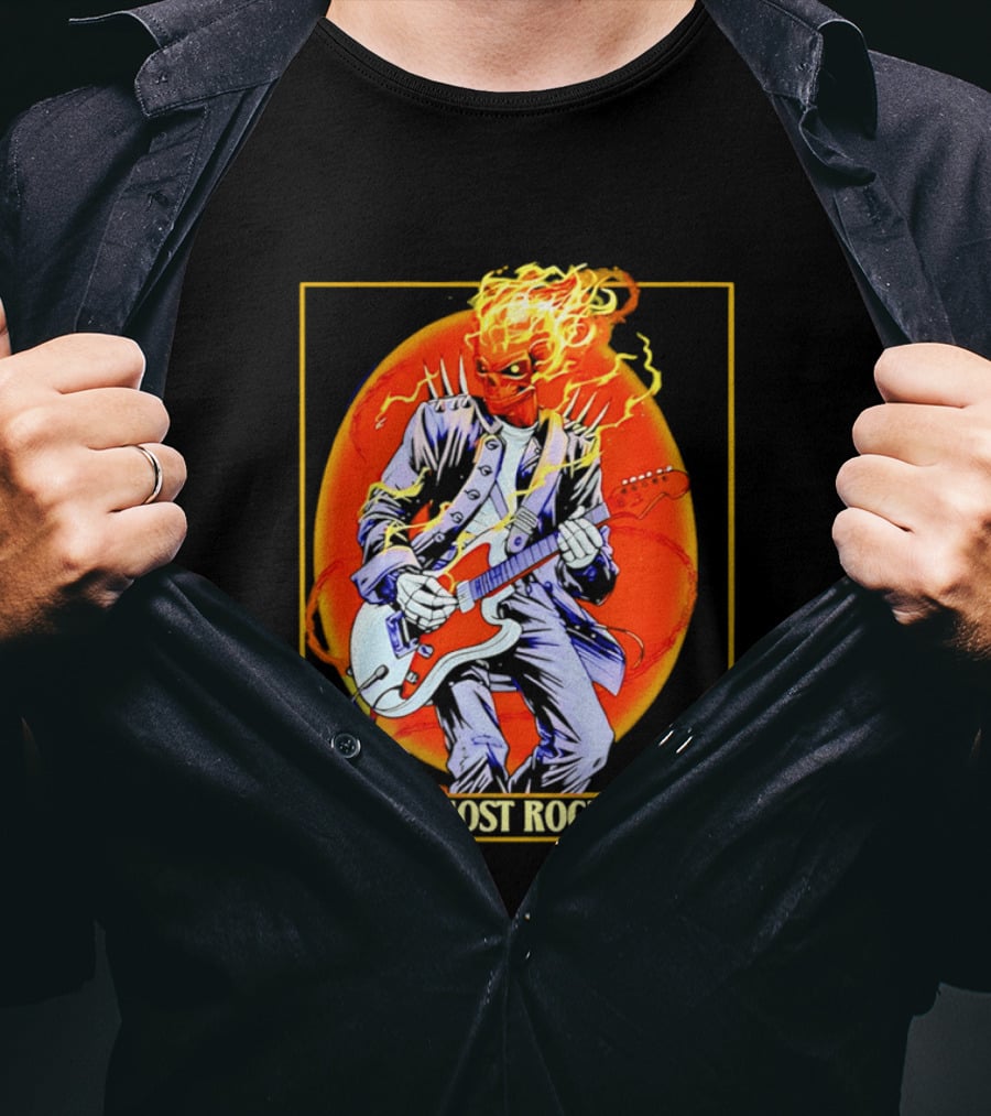 Ghost Rider The Ghost Rockstar Flaming Guitar Hero Fiery Skull T-Shirt