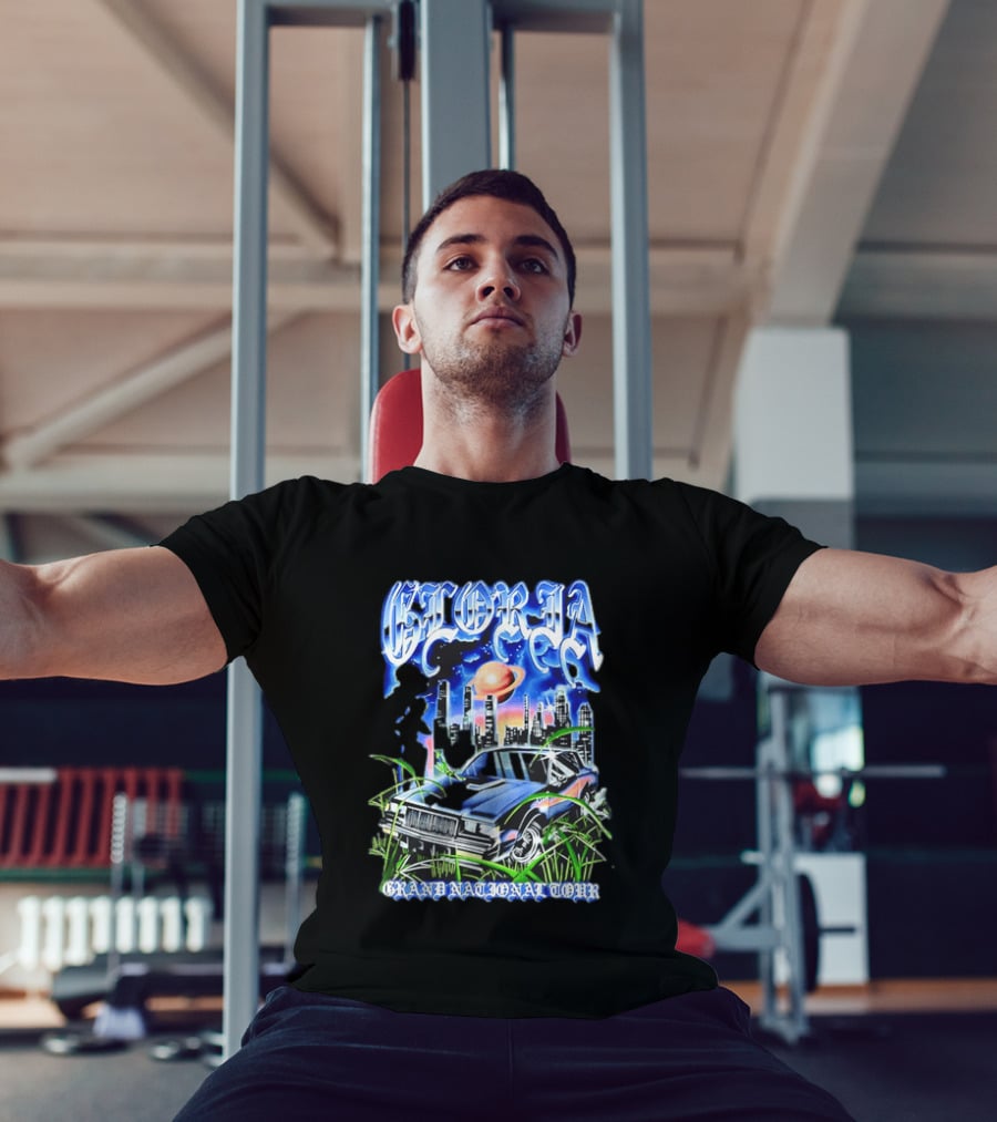 Gloria Grand National Tour Classic Car City Skyline Planet T-Shirt