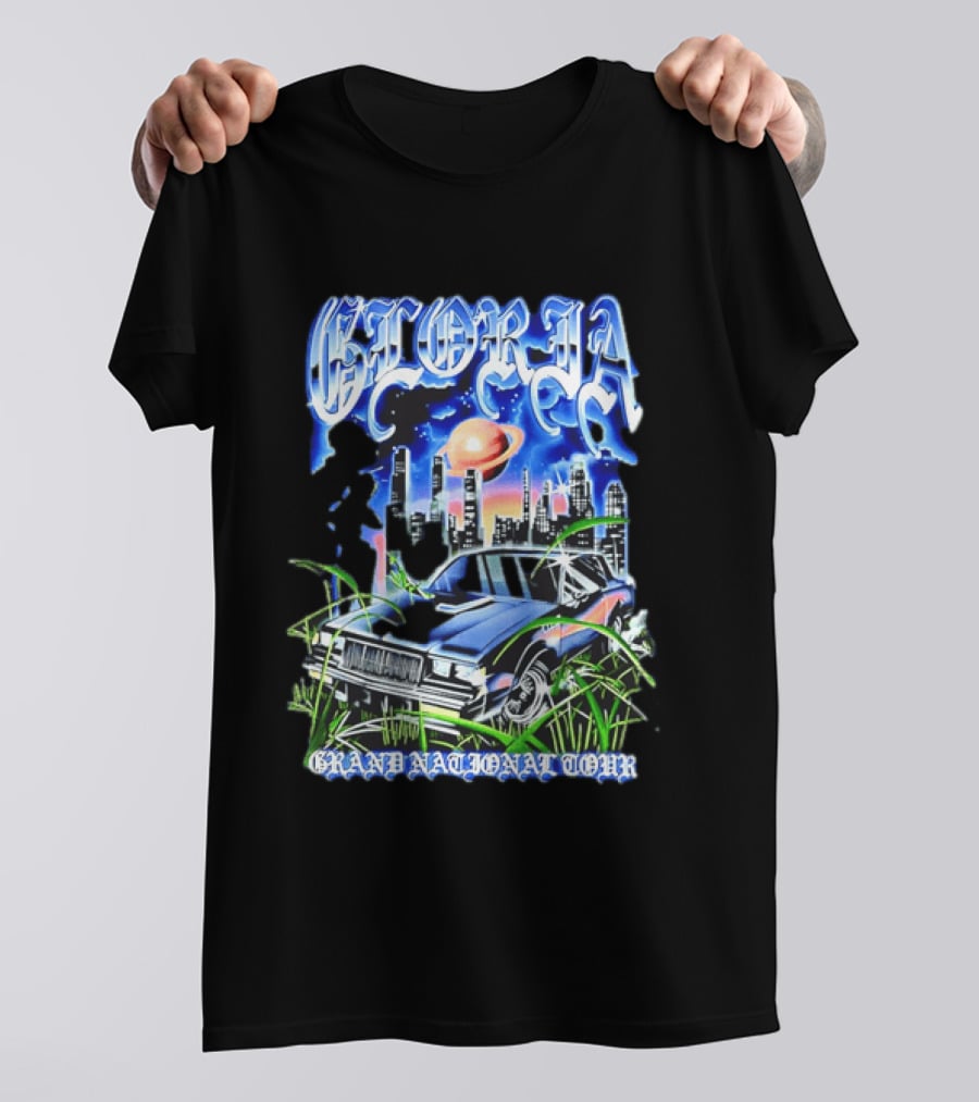 Gloria Grand National Tour Classic Car City Skyline Planet T-Shirt