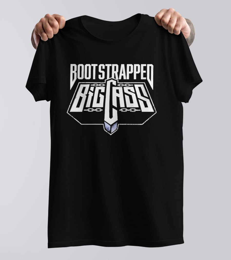 Bootstrapped Big Cass Distressed Chains Shield Frame Block Lettering T-Shirt