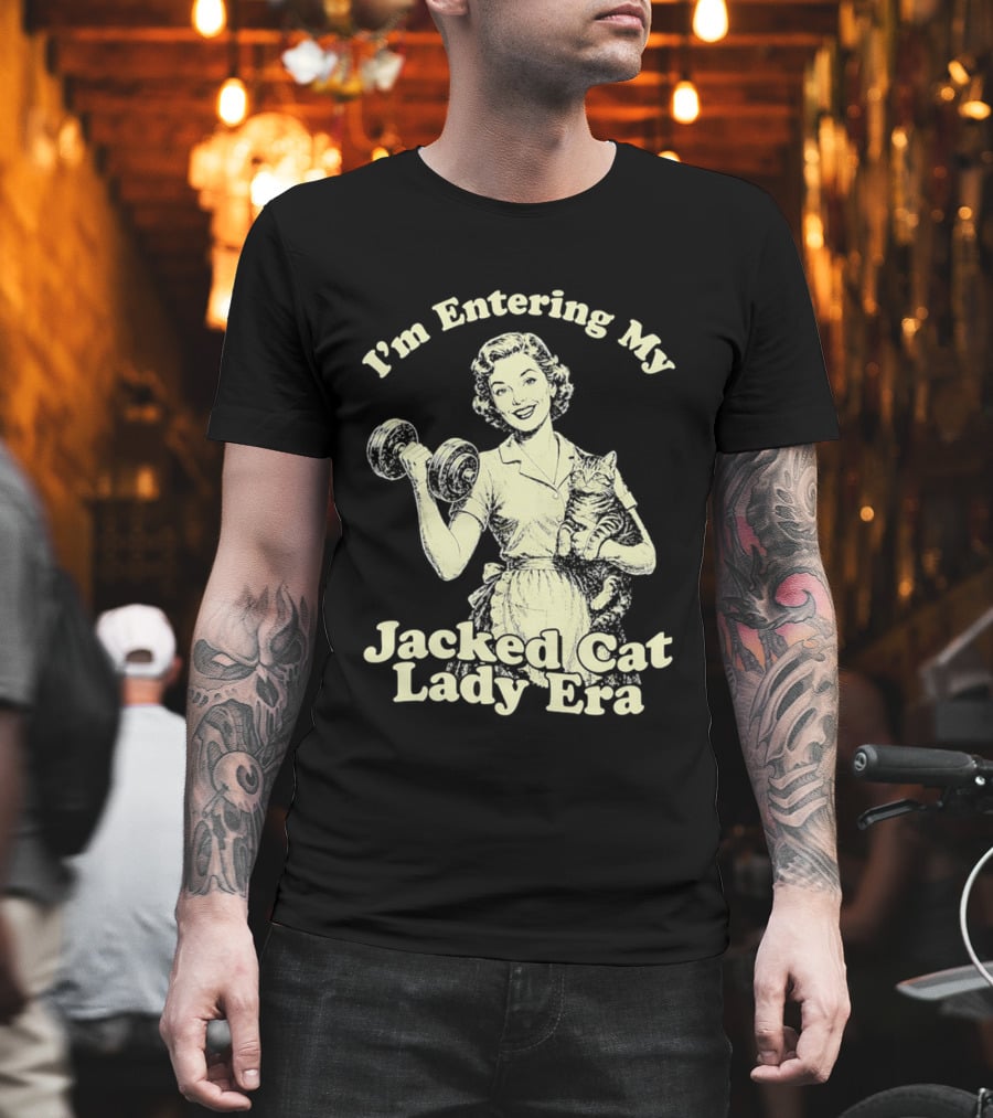 I'm Entering My Jacked Cat Lady Era Retro Fitness Cats T-Shirt