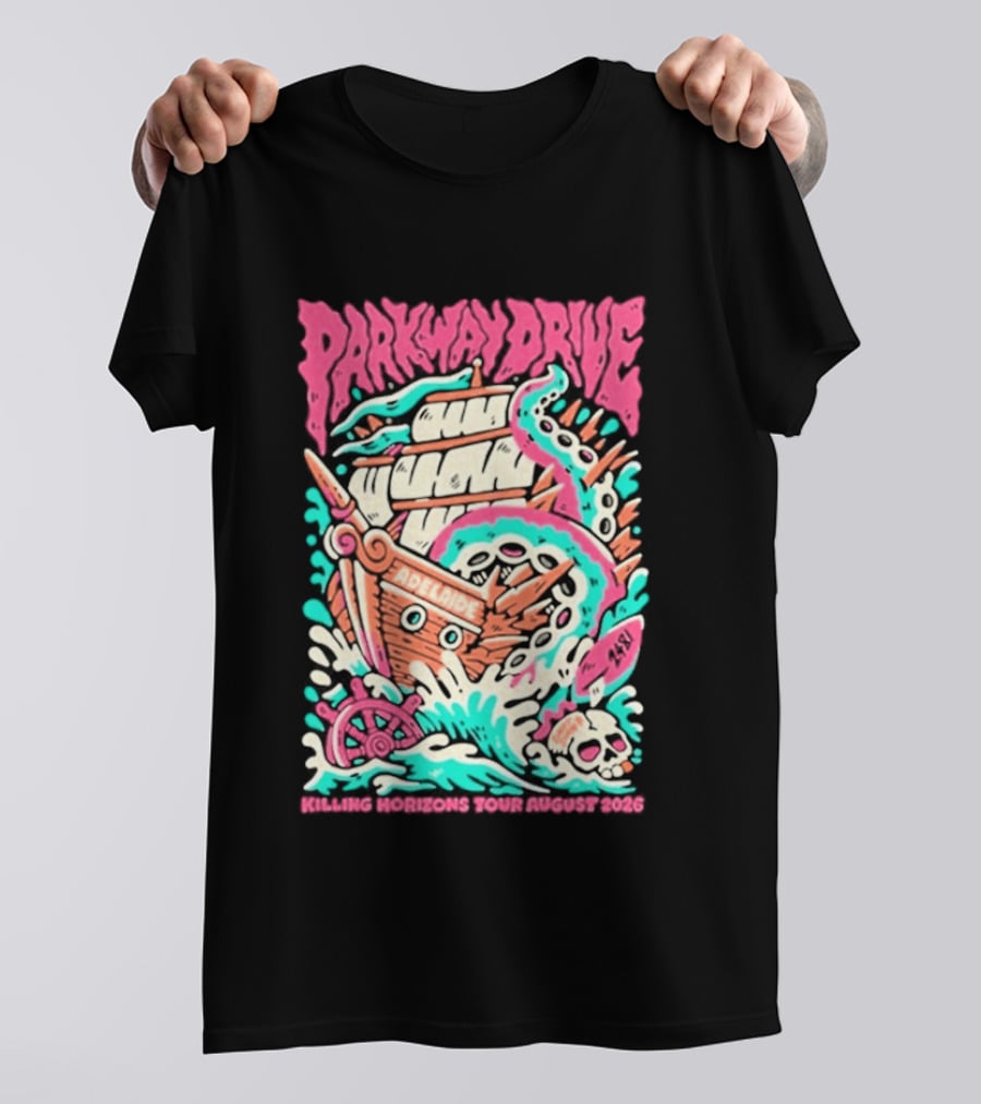 Parkway Drive Killing Horizons Tour Adelaide August 2026 Ship And Tentacle T-Shirt