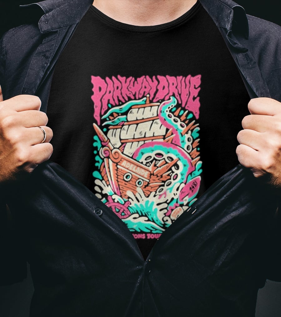 Parkway Drive Killing Horizons Tour Adelaide August 2026 Ship And Tentacle T-Shirt