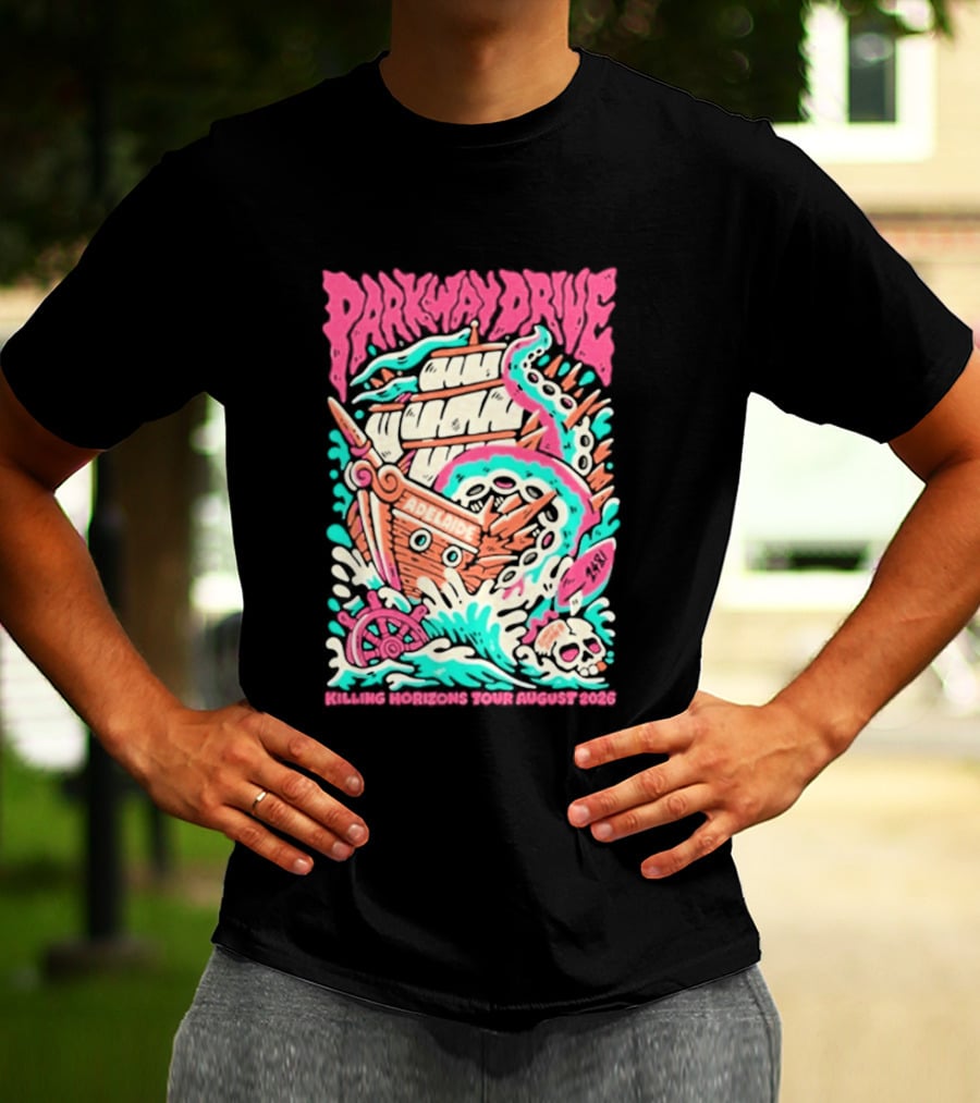 Parkway Drive Killing Horizons Tour Adelaide August 2026 Ship And Tentacle T-Shirt