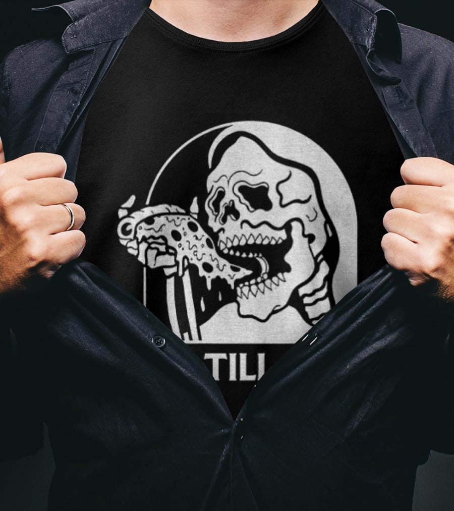 Skeleton Eating Pizza Pie Till I Die Halloween Humor T-Shirt
