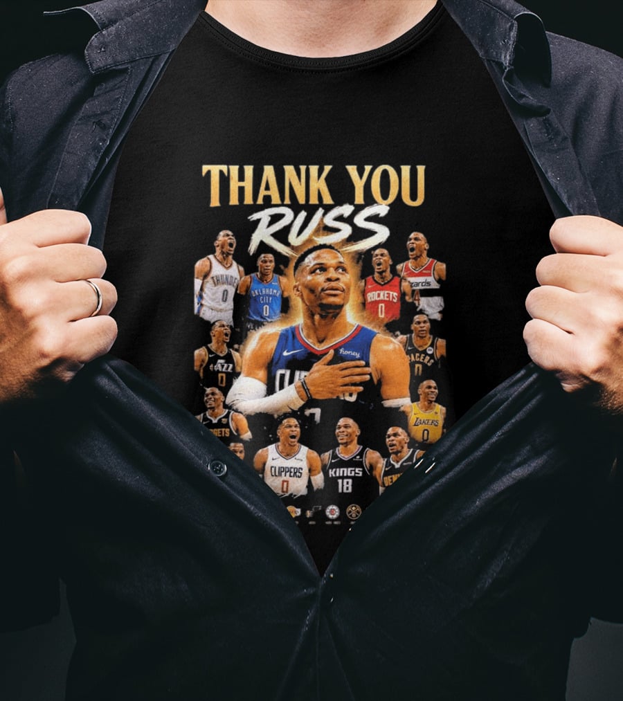 Thank You Russ Oklahoma City Thunder Clippers Lakers Nuggets Rockets Wizards Teams T-Shirt