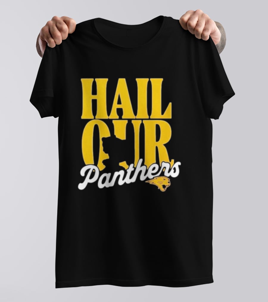 Hail Our Panthers Yellow Text With Panther Head T-Shirt