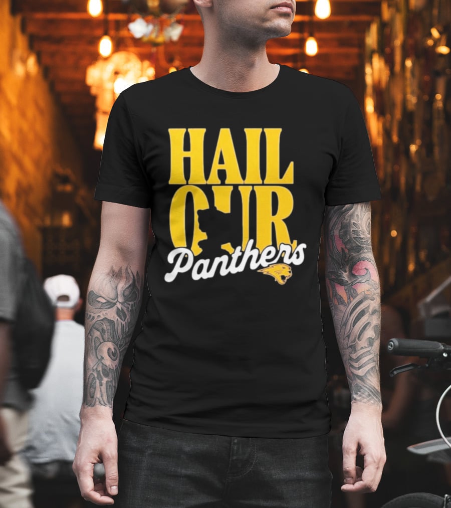 Hail Our Panthers Yellow Text With Panther Head T-Shirt
