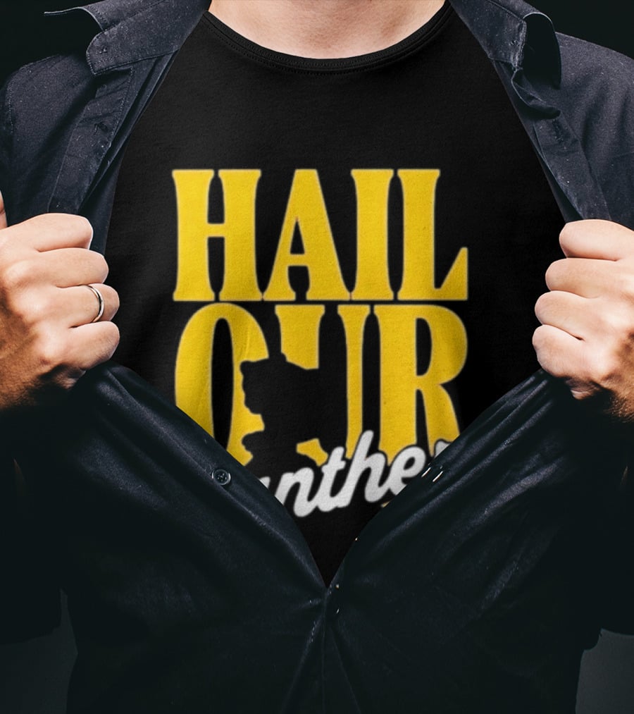 Hail Our Panthers Yellow Text With Panther Head T-Shirt