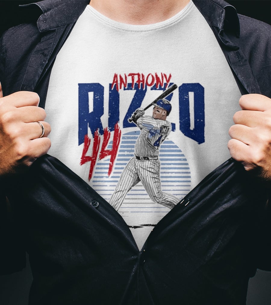Anthony Rizzo 44 Baseball Batter Swinging Striped Sun Distressed T-Shirt