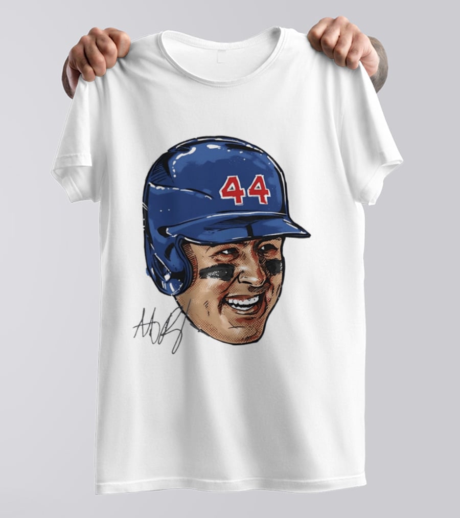 Anthony Rizzo 44 Blue Helmet Halftone Caricature T-Shirt