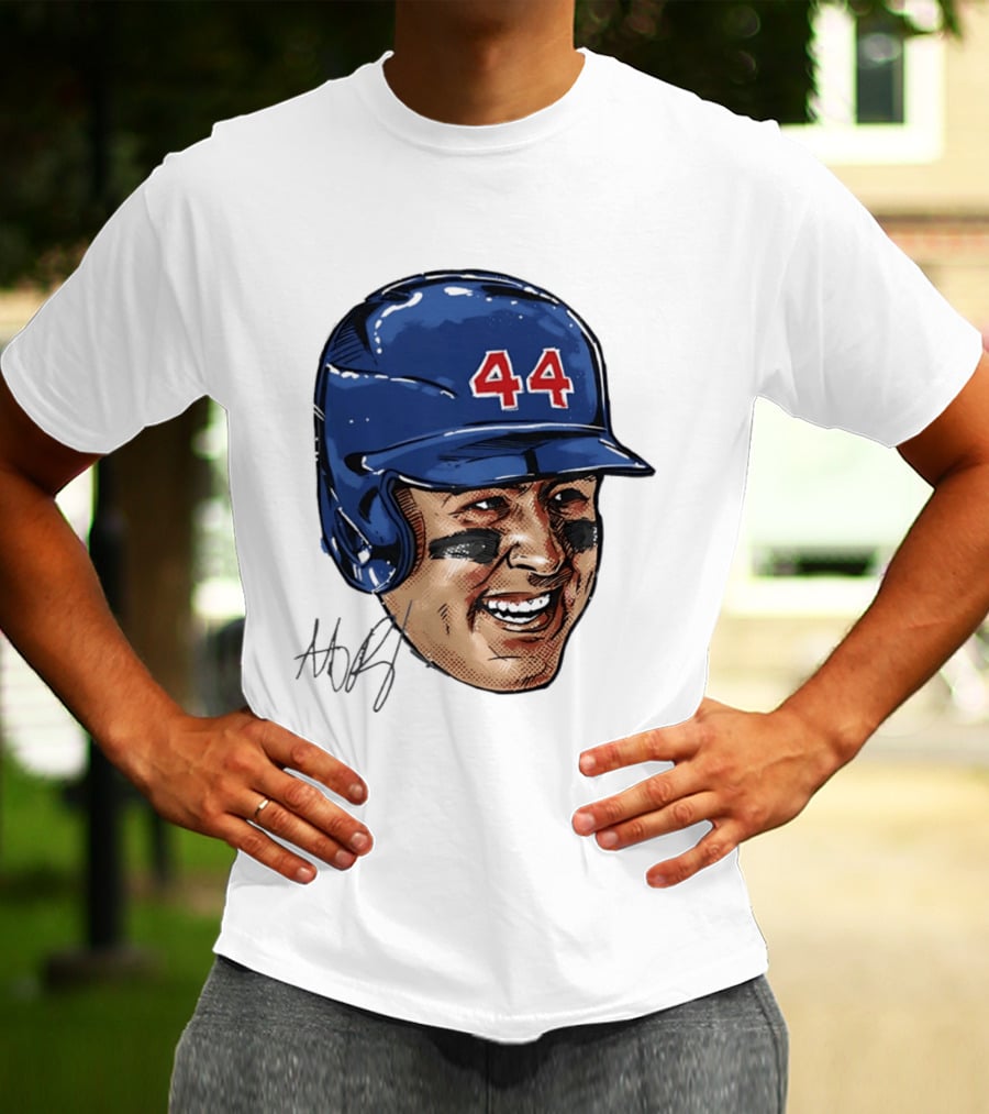 Anthony Rizzo 44 Blue Helmet Halftone Caricature T-Shirt