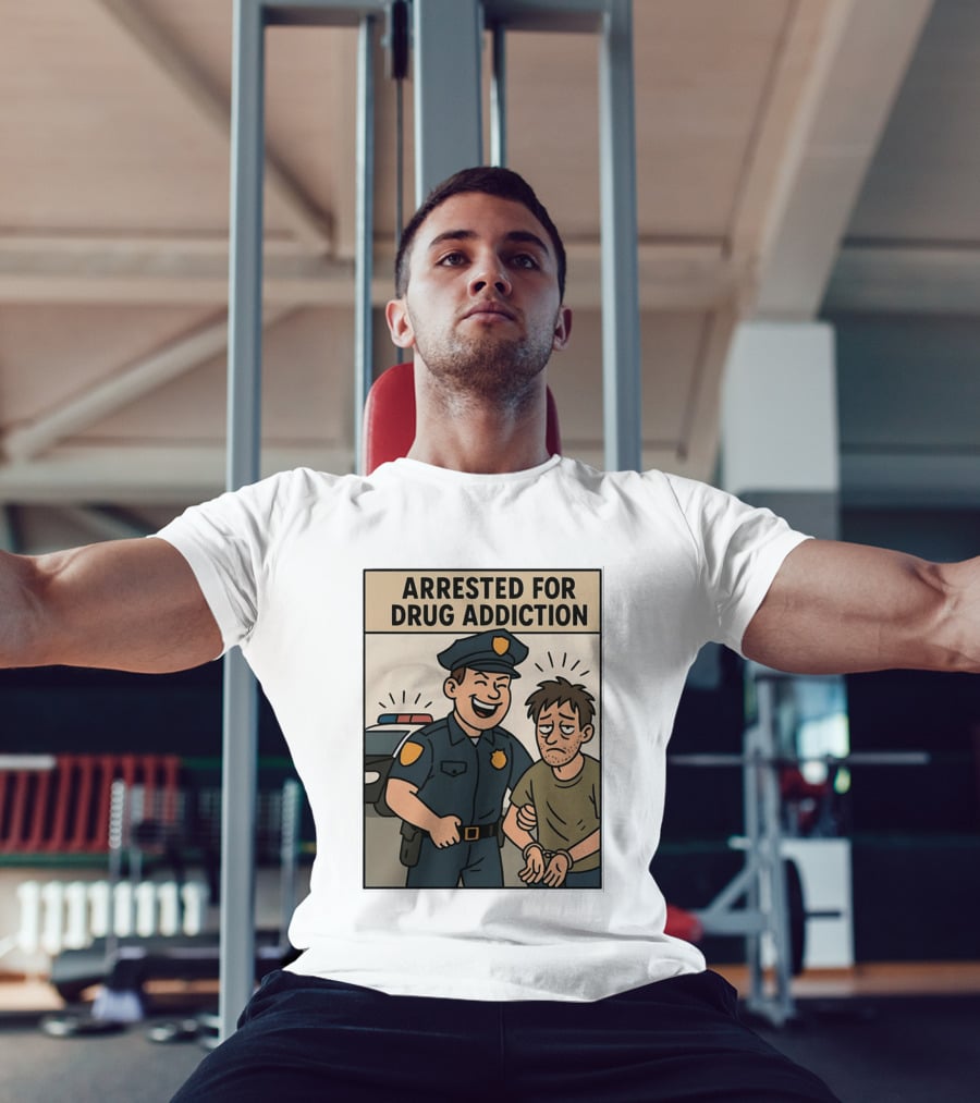Arrested For Drug Addiction Cartoon Police Officer And Suspect T-Shirt