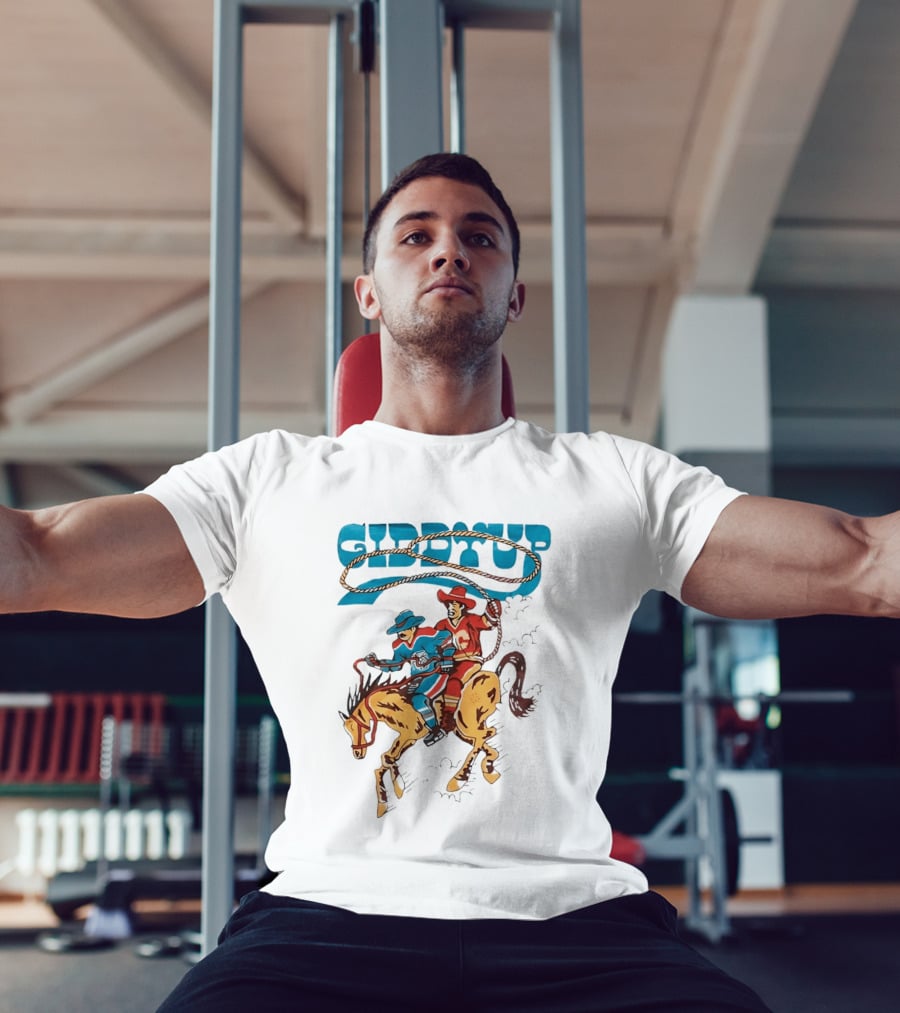 Calgary Flames Edmonton Oilers NHL Hockey Players Giddyup Cartoon Riding Bucking Horse Lasso T-Shirt