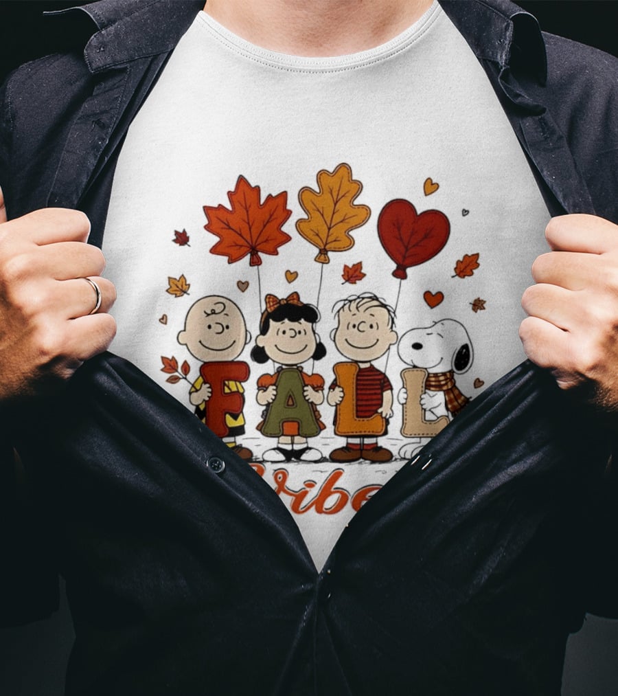 Fall Vibes Peanuts Characters With Leaf Balloons T-Shirt