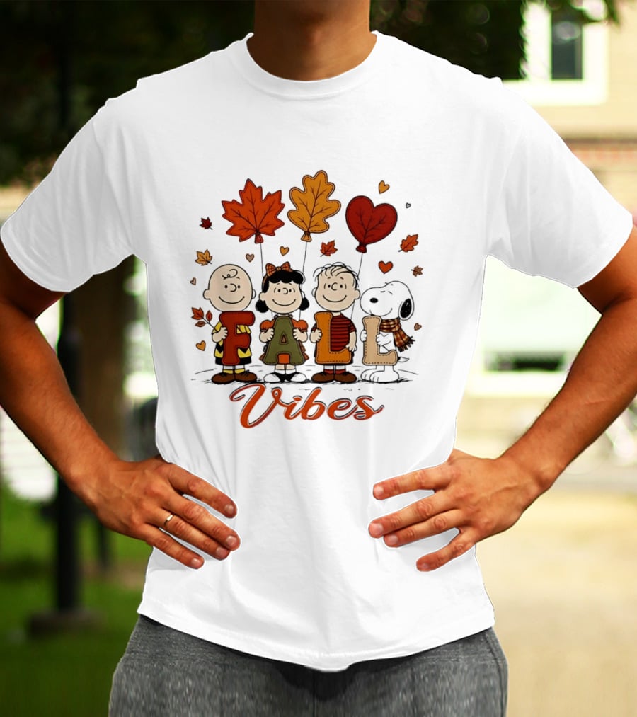 Fall Vibes Peanuts Characters With Leaf Balloons T-Shirt