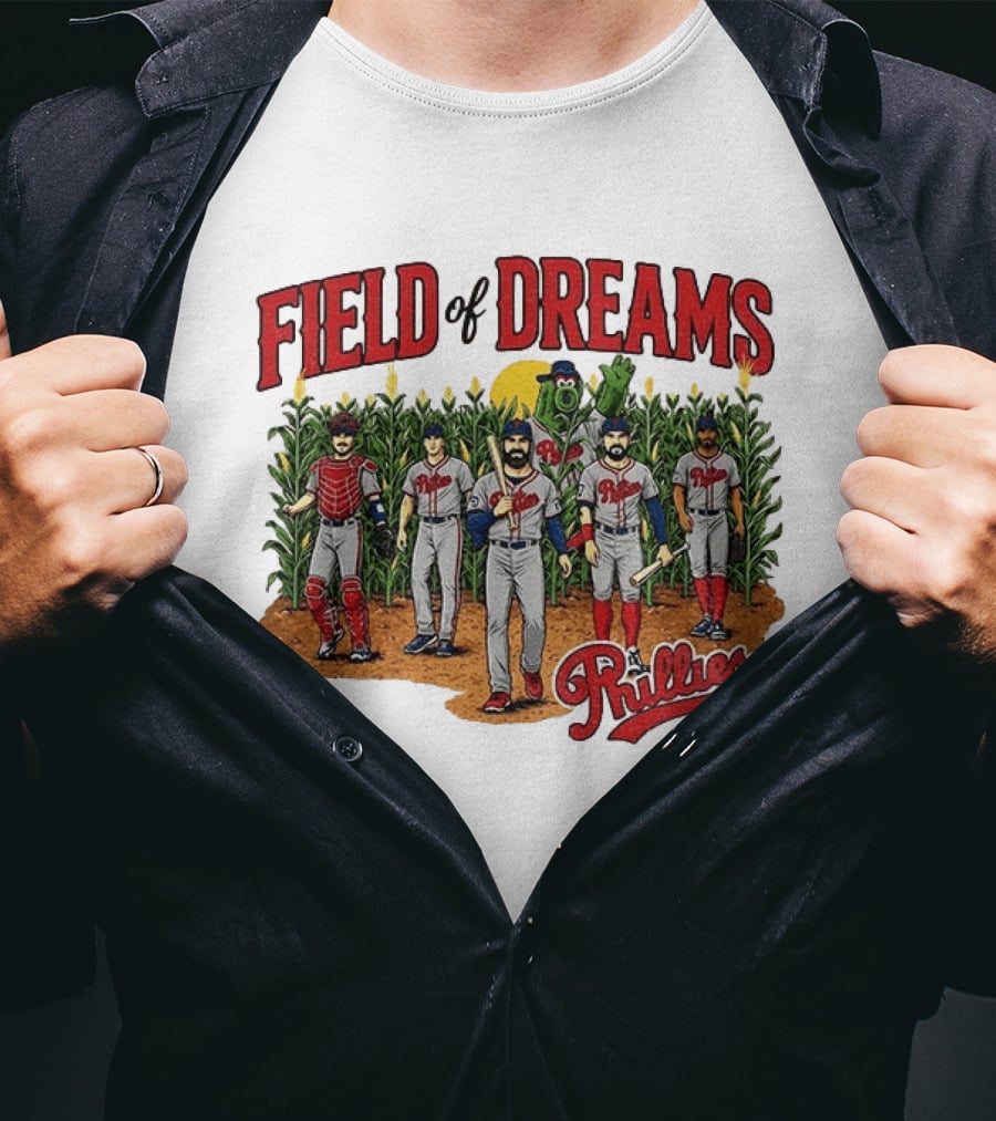 Field Of Dreams Phillies Philadelphia Baseball Players Cornfield Scene T-Shirt