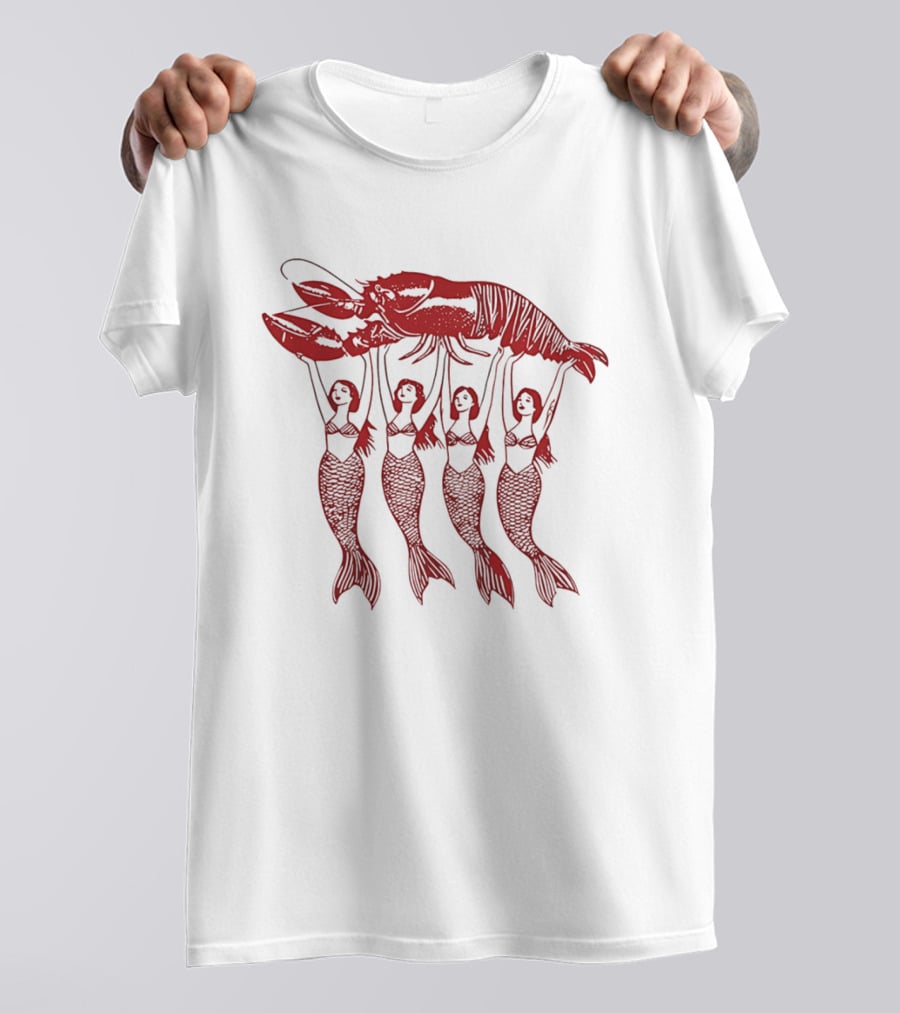 Four Mermaids Holding A Lobster Vintage Red Sea Creature T-Shirt