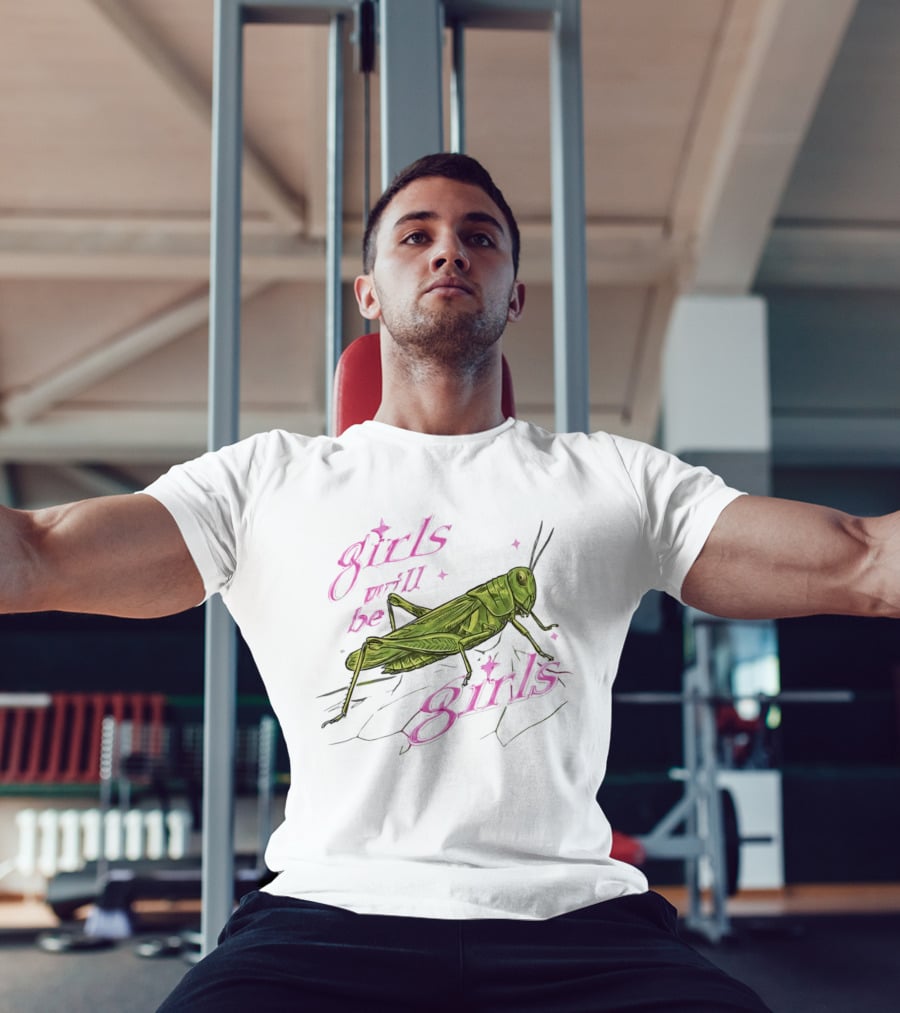 Girls Will Be Girls Green Grasshopper Pink Sparkles T-Shirt