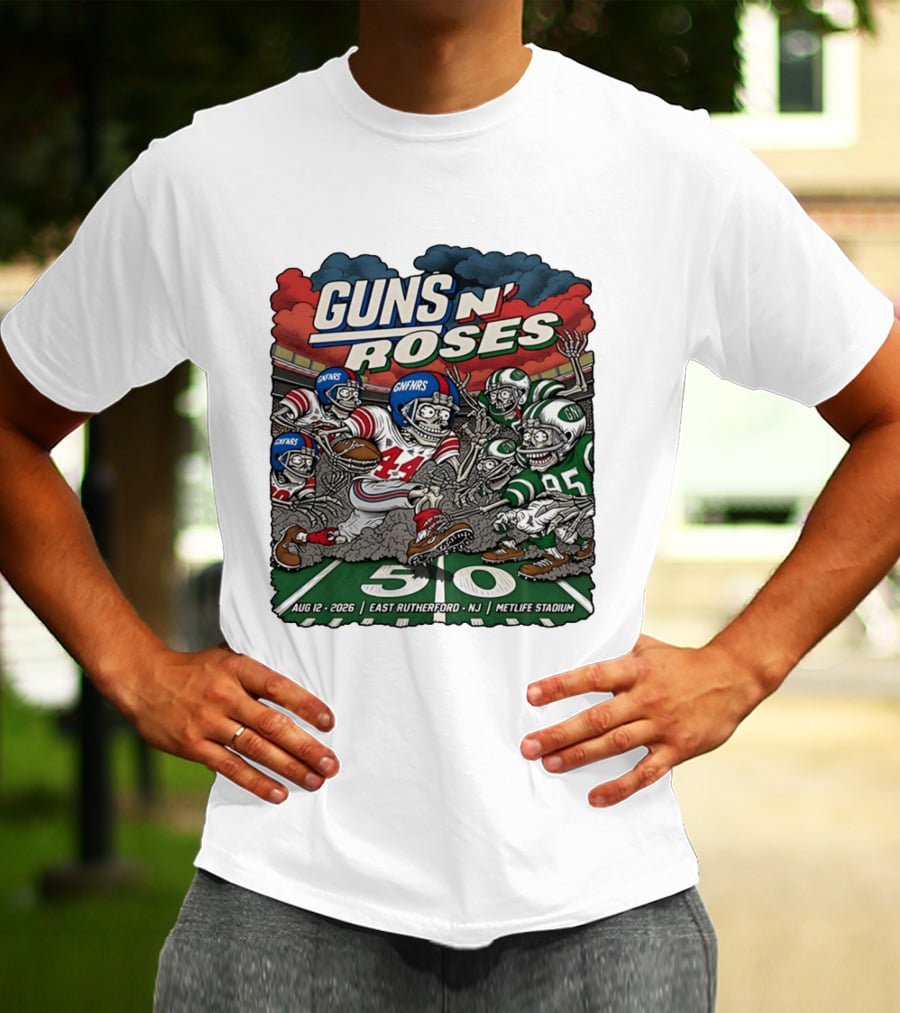Guns N' Roses MetLife Stadium East Rutherford NJ August 12 2026 Football Skeletons T-Shirt