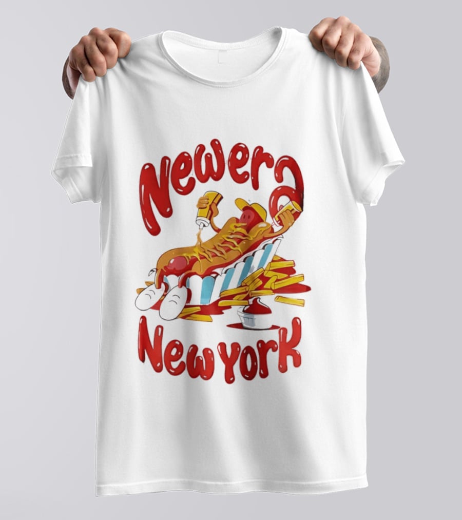 Newer New York Relaxing Hot Dog Beach Ketchup French Fries T-Shirt