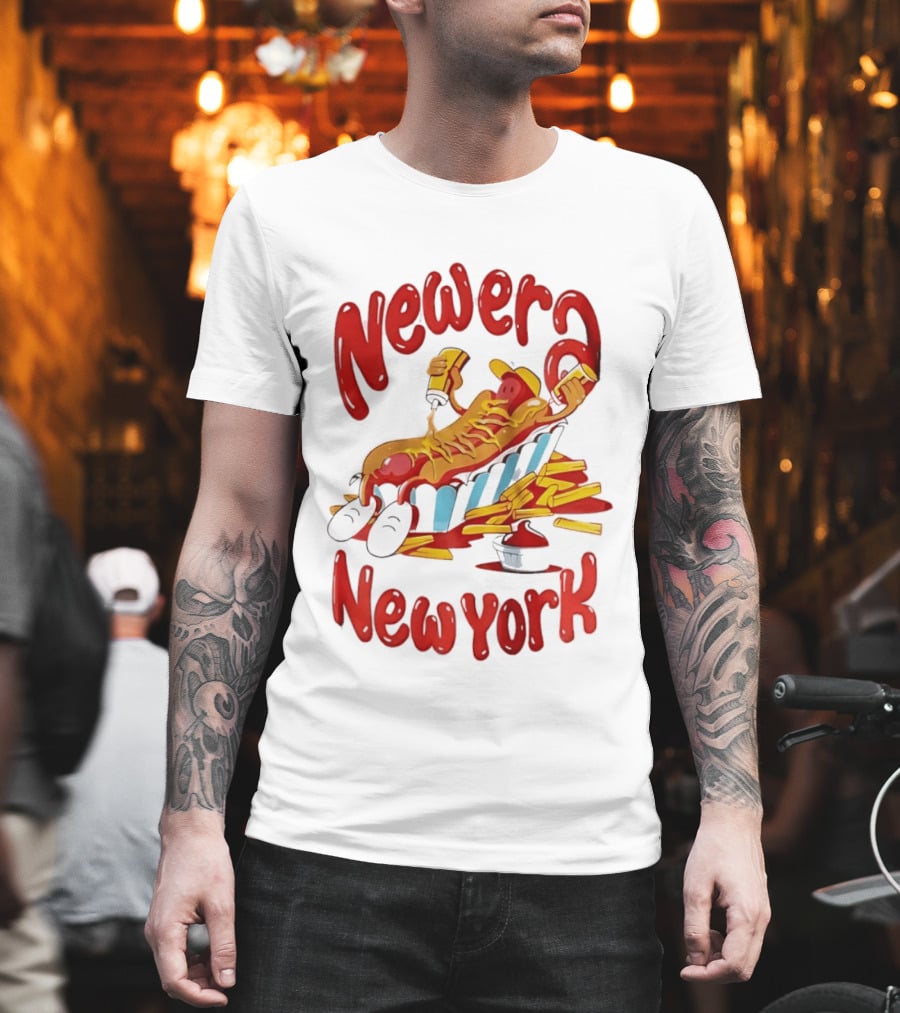 Newer New York Relaxing Hot Dog Beach Ketchup French Fries T-Shirt
