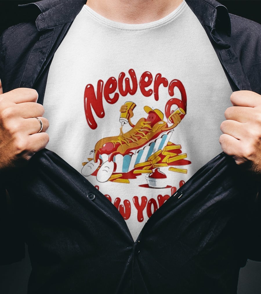Newer New York Relaxing Hot Dog Beach Ketchup French Fries T-Shirt
