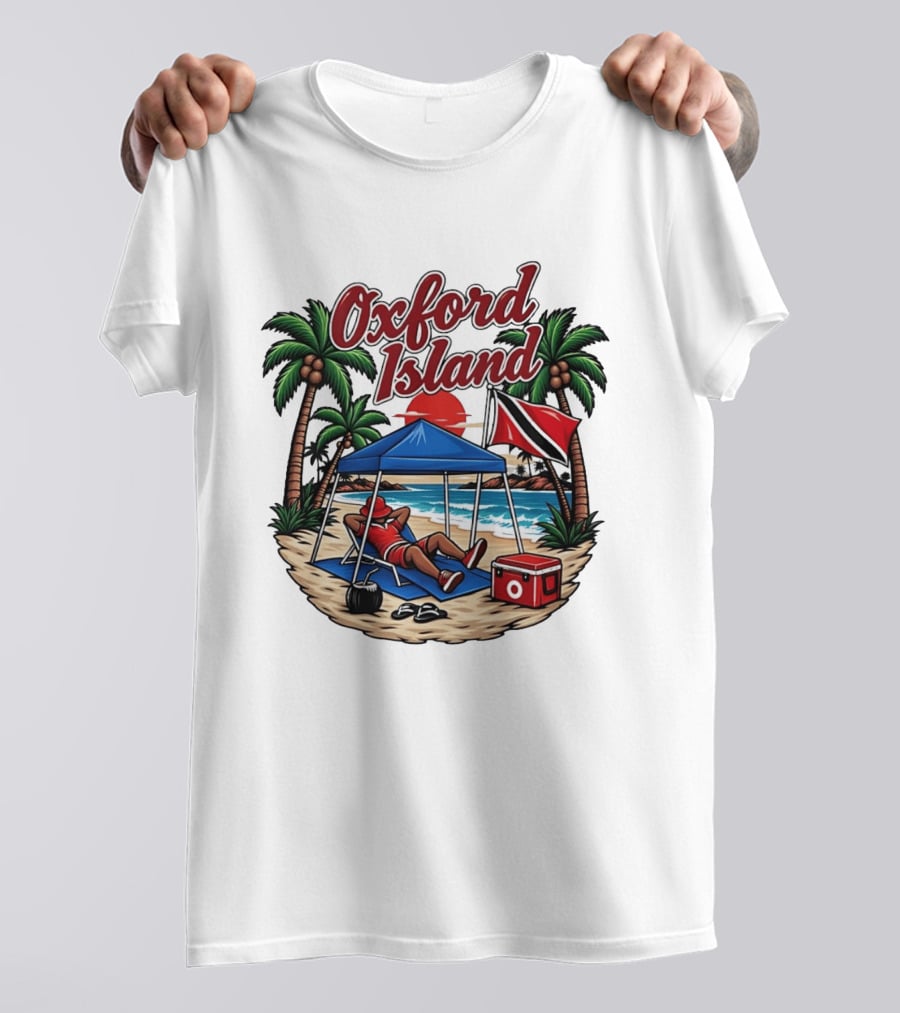 Oxford Island Beach Relaxation Trinidad Flag Palm Trees T-Shirt