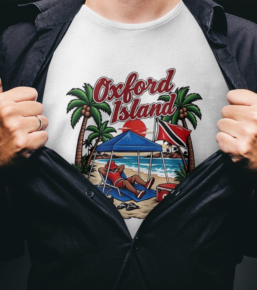 Oxford Island Beach Relaxation Trinidad Flag Palm Trees T-Shirt
