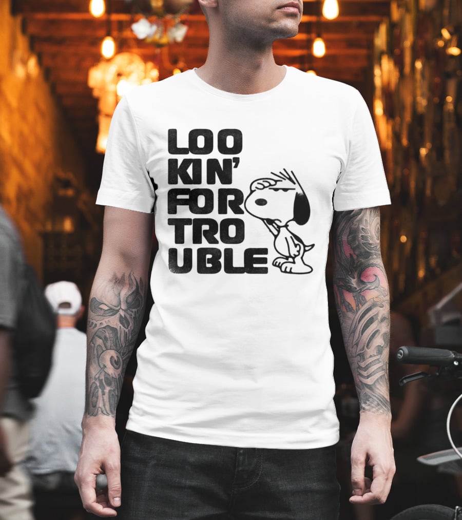 Peanuts Snoopy Lookin' For Trouble Hand Over Eye Distressed T-Shirt