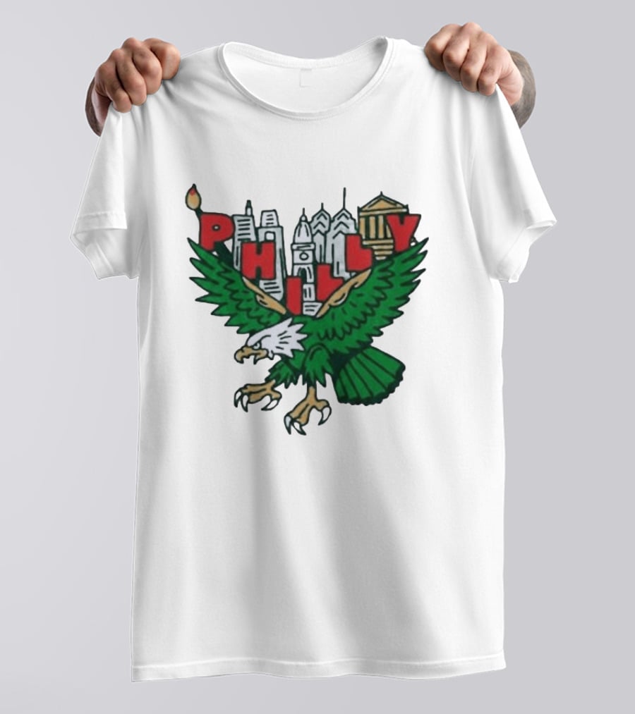 Philly Eagles City Of Brotherly Love Skyline Green Eagle T-Shirt