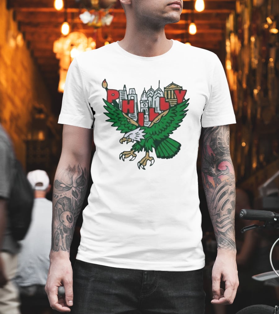 Philly Eagles City Of Brotherly Love Skyline Green Eagle T-Shirt
