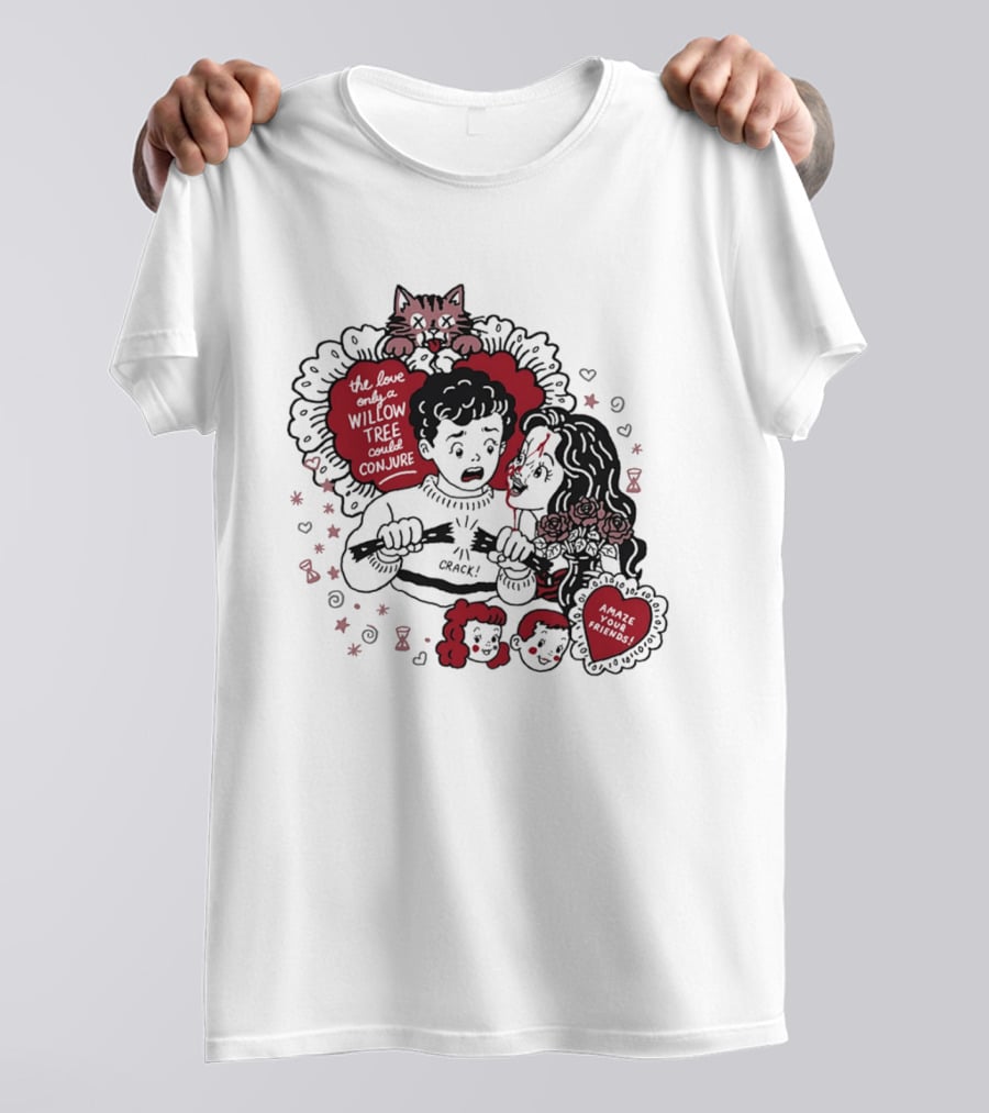 The Love Only A Willow Tree Could Conjure Crack Heartbreak Roses Cat T-Shirt