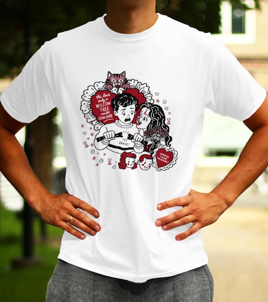 The Love Only A Willow Tree Could Conjure Crack Heartbreak Roses Cat T-Shirt