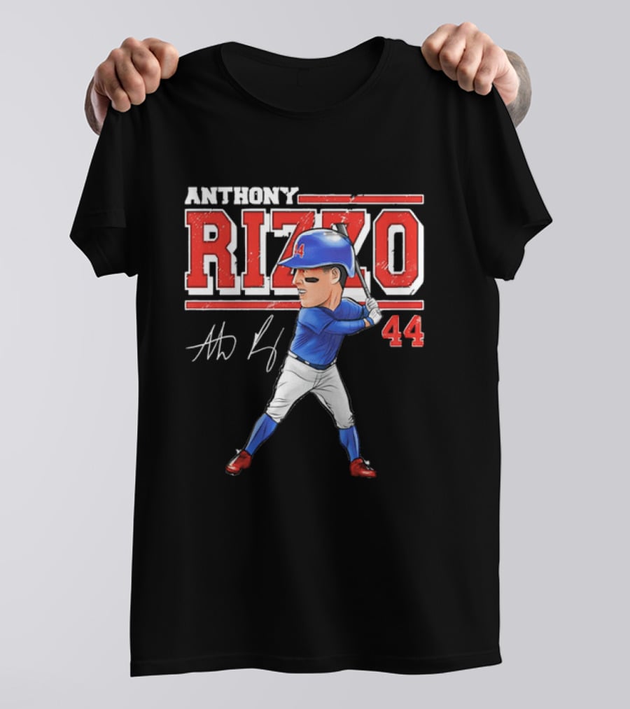 Anthony Rizzo 44 Baseball Player Caricature Batting Stance Distressed Signature T-Shirt