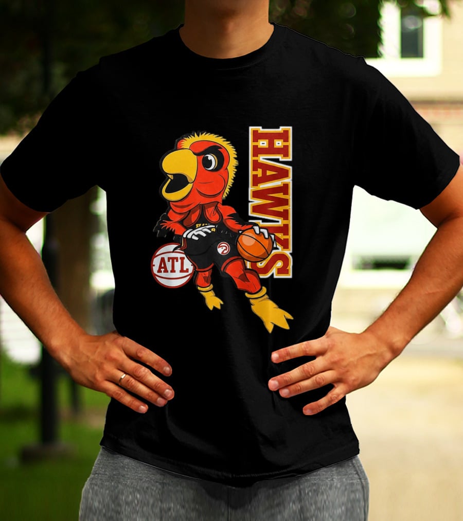 Hawks Bird Holding Basketball With ATL T-Shirt