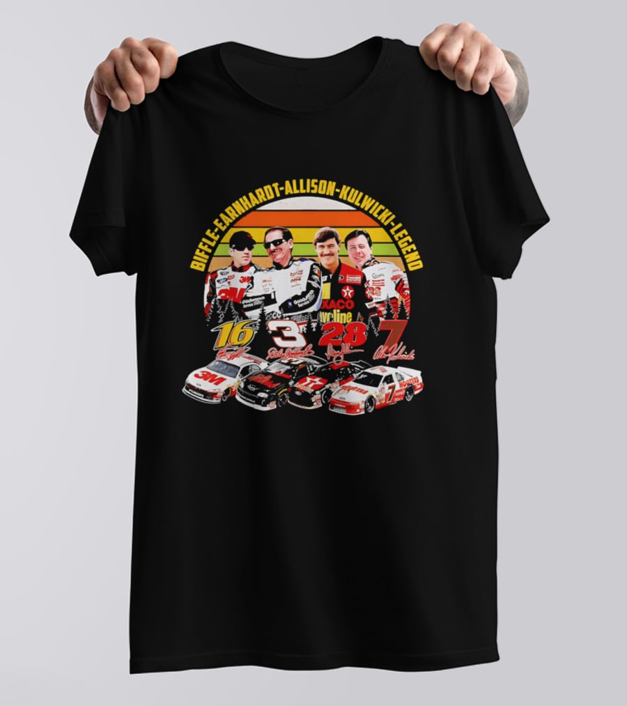 Biffle Earnhardt Allison Kulwicki NASCAR Legends 3M Valvoline Hooters Racing Cars T-Shirt