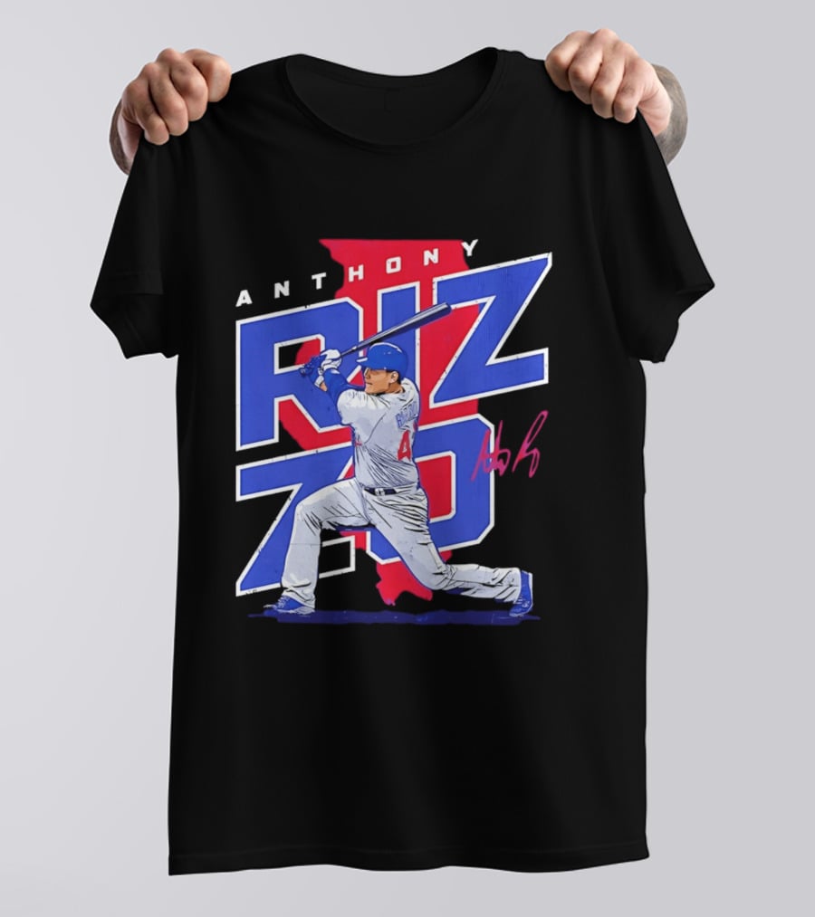 Anthony Rizzo 44 Chicago Cubs Batting Illinois Map T-Shirt
