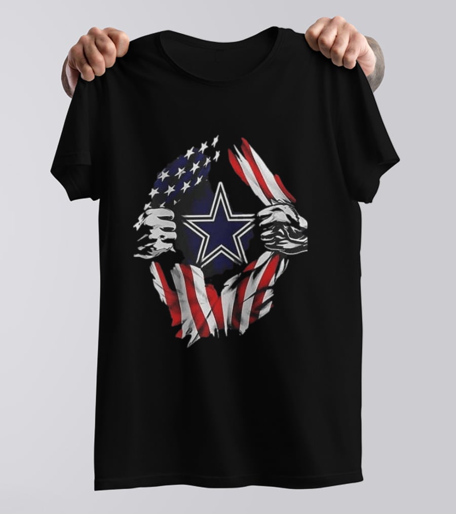 Dallas Cowboys Star American Flag Superman Skull Cap Backwards T-Shirt