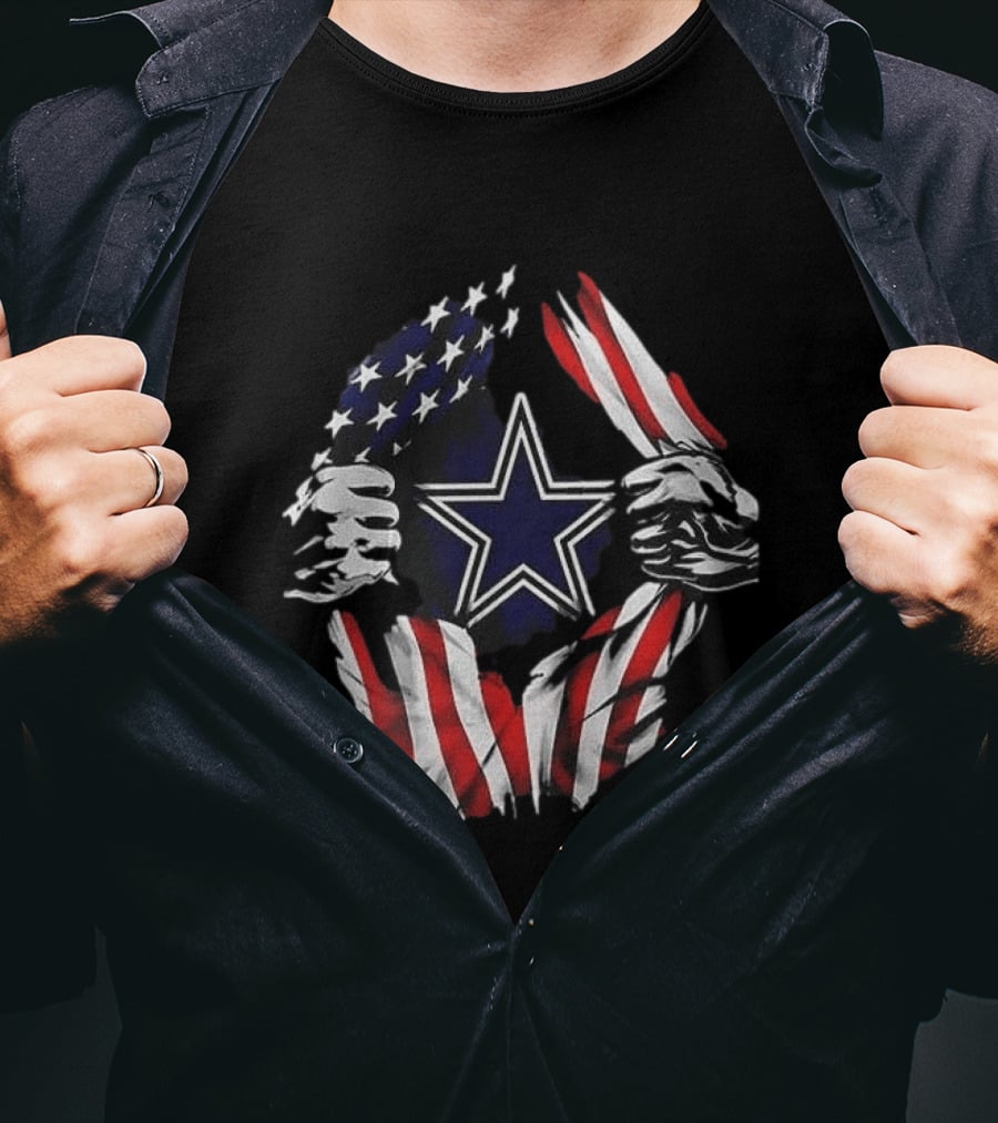 Dallas Cowboys Star American Flag Superman Skull Cap Backwards T-Shirt