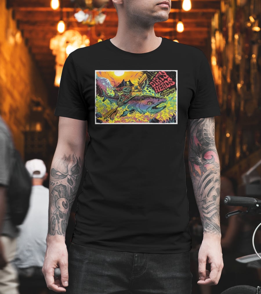 Dirty Heads Aug 13 2026 Skeleton Pirate Riding Fish White River Amphitheatre Auburn WA T-Shirt