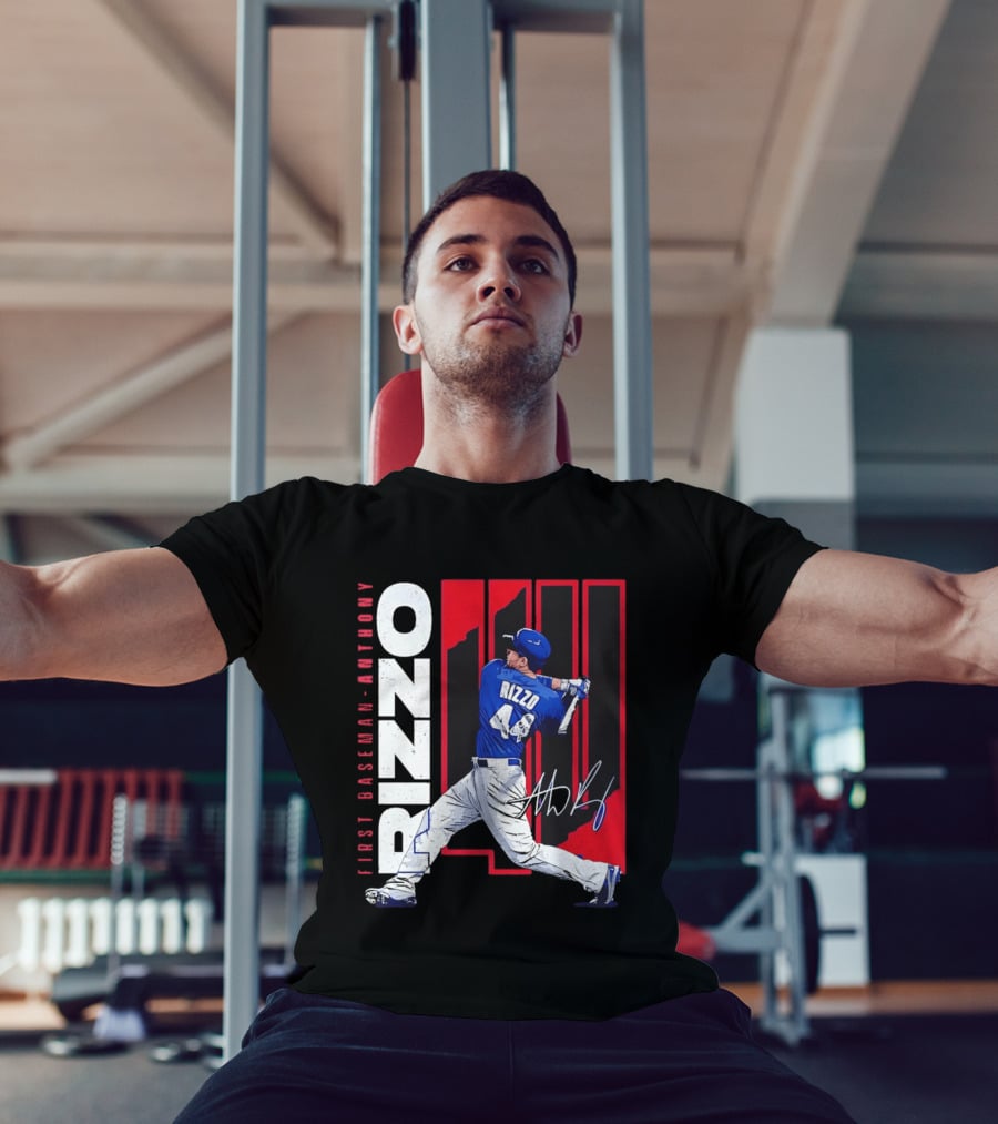 First Baseman Anthony Rizzo Swinging Action 44 Distressed T-Shirt