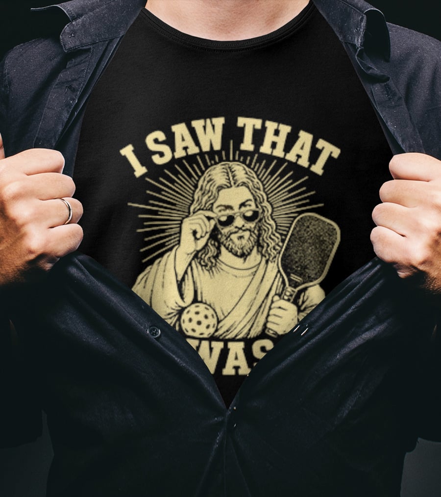 I Saw That Jesus Pickleball It Was In Sunglasses Paddle T-Shirt