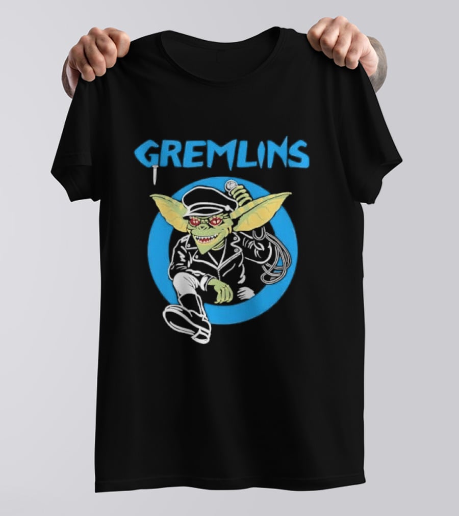 Gremlins Cartoon Leather Biker Gizmo Blue Circle T-Shirt