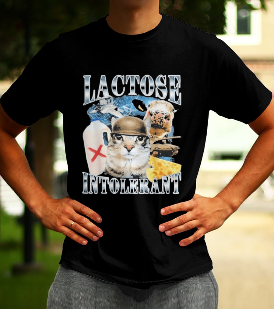 Lactose Intolerant Cat Cheese Cow Milk Jug T-Shirt